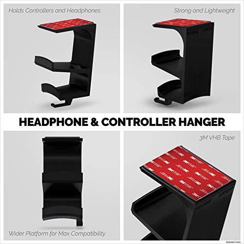 BRAINWAVZ The VULCAN - Under Desk Gamepad Controller & Headphone Hanger Holder Stand - Designed for XBOX ONE, PS4, PS3, PS5, Dualshock, Switch, PC, Steelseries, Steam & More - color: Vulcan - Controller & Headphone Mount