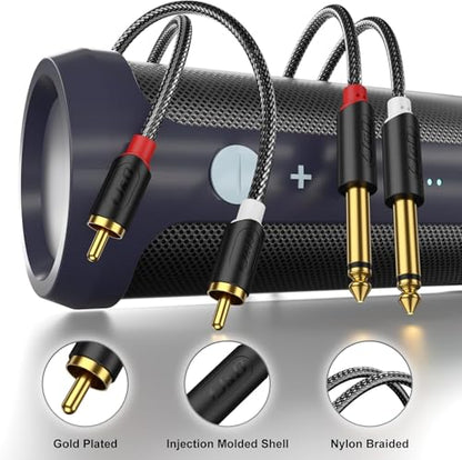 J&D 3 FT Bundle with 15 FT Dual 1/4" TS to Dual RCA Cable, Quarter inch to RCA Stereo Audio Interconnect