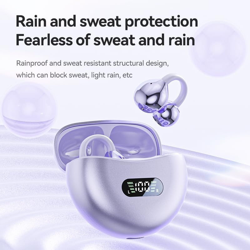Piluyaa Clip-on Earbuds,Open Ear Earbuds Wireless Bluetooth 5.4, Lightweight Open Ear Headphones with C-Shaped Bridge,Slim Hook,60H Battery,Waterproof,for Glasses Wearers and Workouts (Rose Gold) - color: Rose Gold