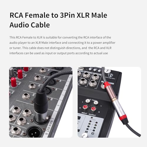 2Pack 1Ft RCA Female to 3Pin XLR Male Audio Cable;Balance XLR Male to RCA Female Unbalanced,Mixer, Power Amplifier, Audio Player Cable - color: RCA F To XLR M