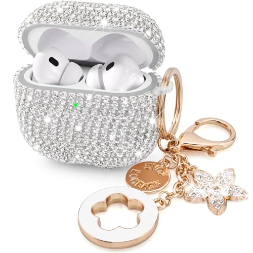 Case for Apple Airpods Pro 3 Case Cover 2025, VISOOM Bling Jewerly Airpods iPods Pro3 Cases Cute Glitter Diamond Airpod iPod Pro3 Cases Rhinestone AirPods iPods Pro 3rd Gen Cas with Keychain for Women - color: J-Silver, size: Airpods Pro 3(2025)