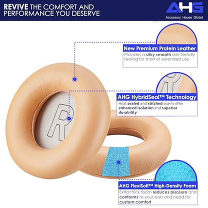 AHG Accessory House Global Ear Pads Cushions Compatible with Bang & Olufsen Beoplay H9 3rd Gen (Not Compatible with H9 / H9i) and Beoplay HX Headphones (Tan). Premium Sheepskin Leather - color: Tan