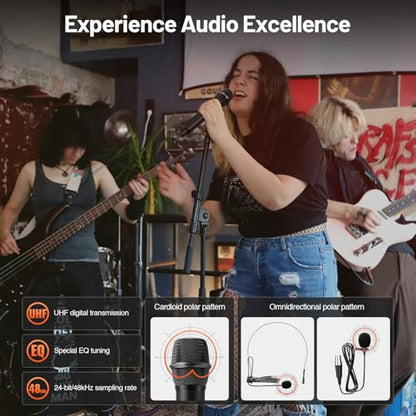 MELONARE 4-Channel UHF Compact Wireless Microphone System MWM-41-2H2B | 2 Handheld Mics, 2 Bodypacks, Headset/Lapel Mics, 4 x 10 Frequencies, 200 ft Range, Karaoke, Church - size: 2 Handheld 2 Bodypack Mics