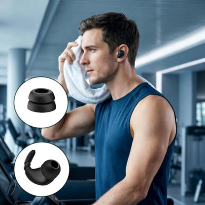 Double Flange Ear Tips & Anti-Slip Ear Hooks, Universal Replacement Kit | 6 Pairs L/M/S Silicone Earbuds Tips + 2 Pairs Sports Ear Hooks for In-Ear Headphones, Noise Isolating, Secure Fit, Black