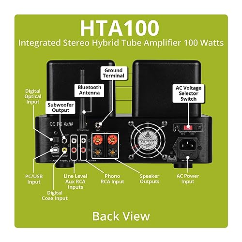 Dayton Audio HTA100 Integrated Stereo Hybrid Tube Amplifier 100 Watts - color: HTA100