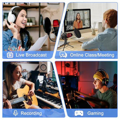ME4 USB Condenser Microphone Kit with RGB Light Computer Recording Live Broadcast Karaoke Noise Reduction