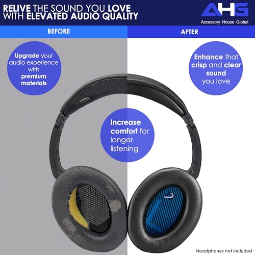 AHG Accessory House Global QC2 QC15 Ear Pads and QC2 QC15 Headband pad Cushion. Compatible with Bose QuietComfort 15 (QC15) and Bose QuietComfort 2 (QC2) Headphones. Easy DIY Fit/Extra Thick