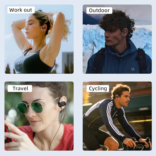 Open Ear Wired Earbuds 3.5mm Headphone with Mic Right Angled Ear Hook Black | In Line Control Hifi Stereo AUX 3.5mm Jack Sport Corded Earphone for iPod CD Player Android Phone Travel Airplane Work School
