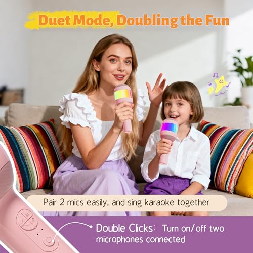 Wireless Karaoke Machine Portable Bluetooth Microphone with LED Light | Best Chritmas Birthday Festival Party Gift for Adults 3 4 5 6 7 8 9 10 11 12+ Year Old Girls Boys Kids (Pink) - color: Pink