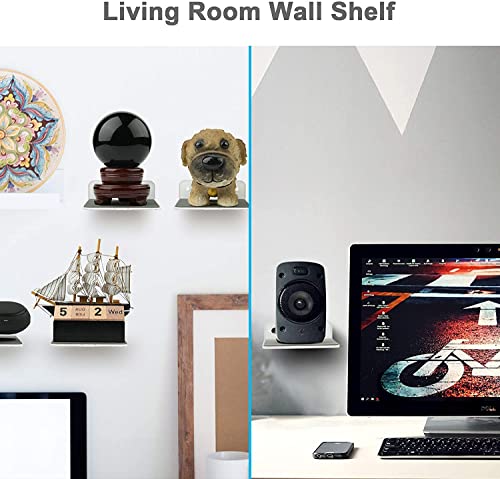 Floating Speaker Shelf - Small Wall Mount for Speakers, Webcams, Displays - Acrylic Shelf in Silky White & Transparent - color: Silky White & Transparent, size: Small