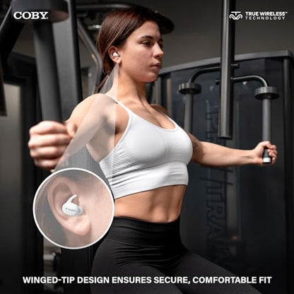Coby TruFit Lightweight True Wireless Earbuds with Charging Case - Bluetooth 5.3 Music Controls, Call Functions, 16 Hour Battery Life for iPhone 13/12 / 11 / SE/X / 8/7 and Android (White) - color: White, size: 1
