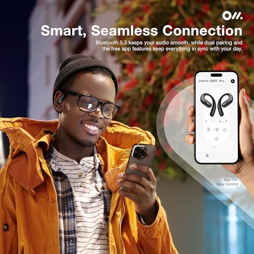 Oladance OWS Pro Open-Ear True Wireless Headphones, 16-Hour Playtime | Bluetooth 5.3, Dual-Device Connectivity, Amplifier Chip, Virtual Bass, Liquid Silicone, Titanium Frame, Comfortable Fit - color: Black