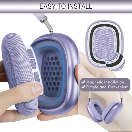GEVO Upgraded Ear Cushions Replacement Earpads for AirPods Max 1 & 2 Headphones, Mesh Fabric Ear Pads Ear Covers Cups with Memory Foam and Magnet for AirPods Max 1 & 2 (Purple) - color: Purple