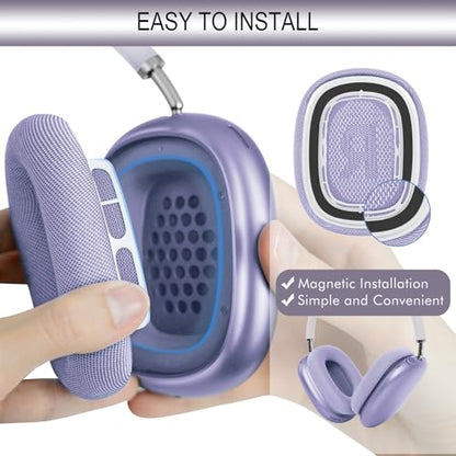 GEVO Upgraded Ear Cushions Replacement Earpads for AirPods Max 1 & 2 Headphones, Mesh Fabric Ear Pads Ear Covers Cups with Memory Foam and Magnet for AirPods Max 1 & 2 (Purple) - color: Purple