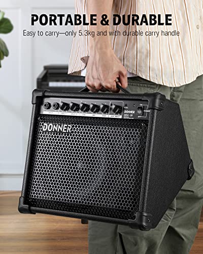 Donner DKA-20 Keyboard Amplifier 20 Watt Keyboard AMP with Aux in and Two Channels, Bass Guitar Amp, Piano Amplifier, Electronic Drum Speaker Support for Microphone Input - color: Black