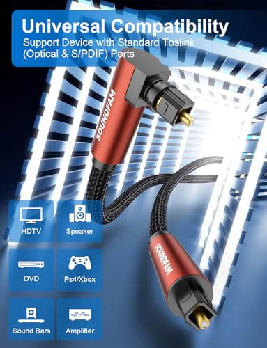 90-Degree Optical Audio Cable 10ft, 360° Swivel Right Angle Toslink Cable with Flexible Cotton Braid, Compatible with Soundbar, TV, PS5, Xbox, Home Theater for Lossless Audio - size: 10 ft, style: 90 Degree Optical Cable