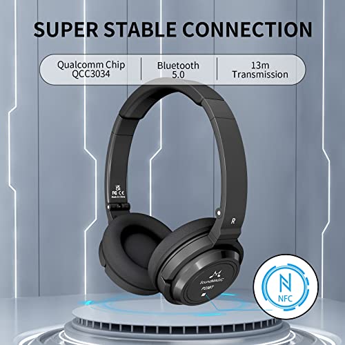 SoundMAGIC P23BT Portable On Ear Bluetooth Headphones CVC Noise Canceling Microphone HiFi Sound Stable Wireless Signal Connection Long Playtime with Detachable Cable for Game Black
