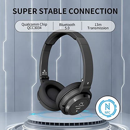 SoundMAGIC P23BT Portable On Ear Bluetooth Headphones CVC Noise Canceling Microphone HiFi Sound Stable Wireless Signal Connection Long Playtime with Detachable Cable for Game Black
