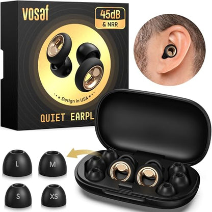 Ear Plugs for Sleeping, 45dB Silicone Ear Plugs for Noise Reduction, Reusable Sleeping Noise Cancelling Earplugs for Snoring, Concert & Shooting Ear Protection with 6 Eartips(Black)