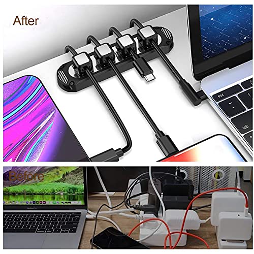 Dracool Magnetic Cable Holder 6 Slots Cable Clips Cable Management Wire Organizer Under Desk Self Adhesive Sticky for USB Cord Wall Nightstand Car Charging Power Office Home Wire Clips - Black