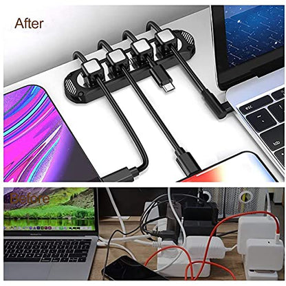 Dracool Magnetic Cable Holder 6 Slots Cable Clips Cable Management Wire Organizer Under Desk Self Adhesive Sticky for USB Cord Wall Nightstand Car Charging Power Office Home Wire Clips - Black
