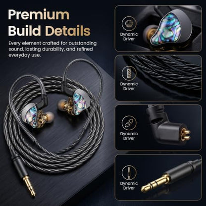 HIFI WALKER A20 IEM Earbuds, 10mm Dynamic Driver in Ear Monitor Headphones, HiFi Wired Earphones with Deep Bass & Clear Vocals, Noise Isolating IEM for Music, Gaming & Studio (No Mic), Black - color: Black