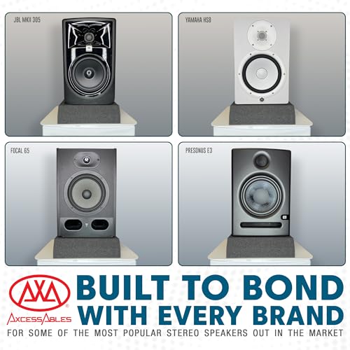 AxcessAbles Studio Monitor Isolation Pads for 3-5 Inch Speakers | High-Density Acoustic Foam Speaker Risers | Angled Sound Isolation Pads for Recording, Mixing, DJ, Home Studio - size: 3" to 5" Speakers