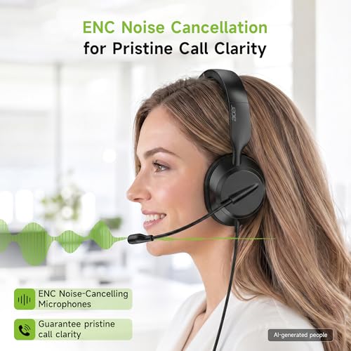 Acer Headset with Microphone for PC, ENC Noise-Cancelling Mic, USB-C/USB-A | 40mm drivers, 160g lightweight comfort, in-line mute & volume controls, 1.8m cable, plug-and-play, all-day office use