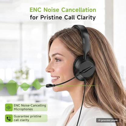 Acer Headset with Microphone for PC, ENC Noise-Cancelling Mic, USB-C/USB-A | 40mm drivers, 160g lightweight comfort, in-line mute & volume controls, 1.8m cable, plug-and-play, all-day office use