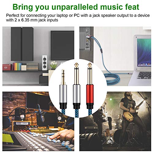 1/8 to 1/4 Stereo Cable, Nylon Braided 3.5mm to 1/4 Cable & Adapter Cord, TRS to Dual 6.35mm TS Unbalanced Breakout Wire for Laptop, Mixer, Amp - 6.6 Ft