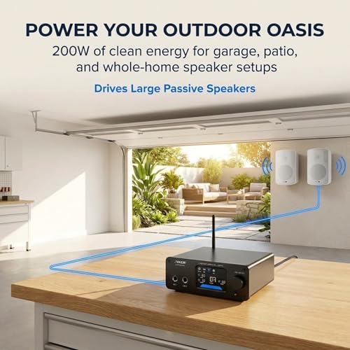 Jyker Hi-Fi DAC Stereo Amplifier w/Bluetooth 5.2-2 Channel Class D TPA3116 x2 ES9023 Audio Amp for Passive Speakers, AUX/SUB Outputs, Opt/USB/MIC/RCA Inputs, Bass Treble Echo, Colored LCD (400, Watts)