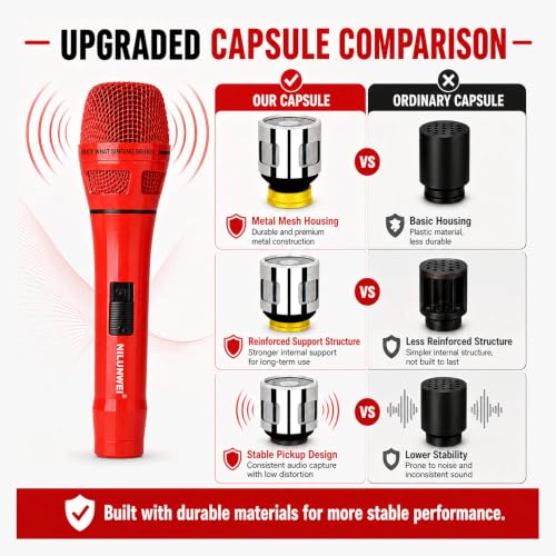 YS-36D Dynamic Microphone - Premium Vocal Microphone, cardioid directional wired microphone, with 14 foot XLR to 1/4 inch audio cable, desktop tripod, extension rod, microphone storage bag (Red) - color: 1 red ribbon solid