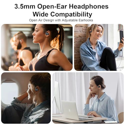 Open Ear Headphones Wired 3.5mm Earphones for Chormebook Laptop PC | Over Earbuds Wired with Ear Hook& Microphone,3.5mm Plug EarBud for Samsung A15 A14/Kindle Fire Zoom Office Running Sport Kids