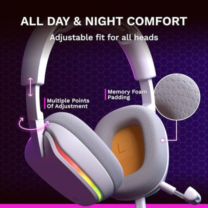 GLORIOUS GHS Eternal RGB - Stereo RGB Gaming Headset for PC, PS5, PS4, Switch - Custom Tuned Angled Drivers, Adjustable Crystal Clear Detachable Mic, USB-C - Durable, All Day/Night Comfort - White - color: White RGB