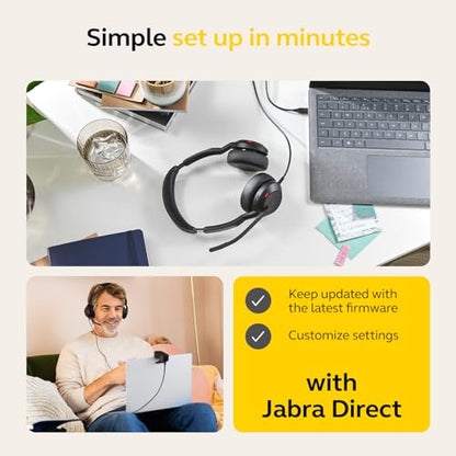 Jabra Evolve2 50 Wired Stereo Headset - with AirComfort Technology, Noise-Cancelling Mics & Active Noise Cancellation - MS Teams Certified, Works with All Other Platforms - Black - color: Black, style: Teams Certified