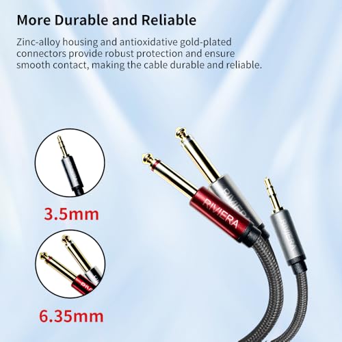 RIVIERA 20FT/6.0M Audio Cable 3.5mm 1/8" TRS to Dual 6.35mm 1/4" TS Braided Sheild Copper Wire and 24K Gold Plated Low Noise with Braided Nylon Jacket for Digital Players & Musical Instruments - color: 1/8 TRS-Dual 1/4 TS Black, size: 20FT/6.0M