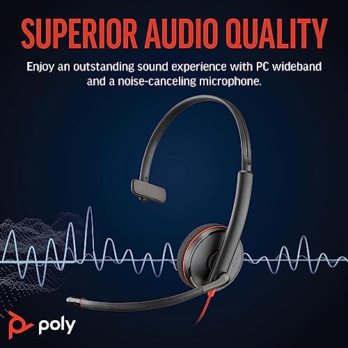 Poly Blackwire 3210 Wired Headset, Noise-Canceling Mic, Single-Ear Design, Connect to PC/Mac via USB-C or USB-A, Works with Teams & Zoom, Amazon Exclusive (9P7X7AA)