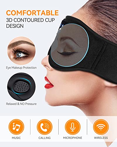 MUSICOZY 3D Sleep Headphones Bluetooth 5.4 Sleep Mask with HD Speakers | Soft Velvet Cotton Fabric, Blackout Design, Side Sleeper Comfort, Washable Style, 14 Hours Playtime, Travel Meditation Gifts - color: Deep Black