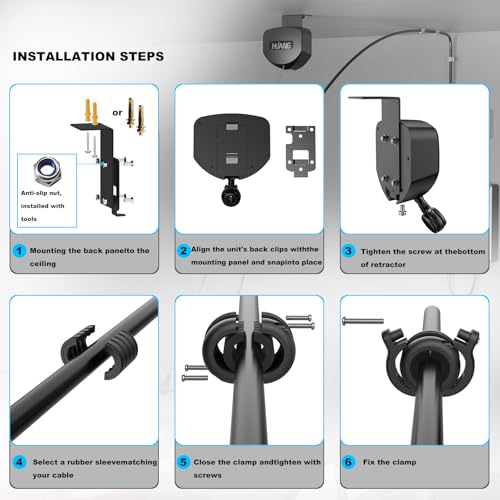 EV Charger Cable Retractor Ceiling Mount, 11.5ft Self-Locking | Retractable Cord Reel for EV Charging Cables, Automatic Cable Organizer Compatible with Most Electric Vehicles