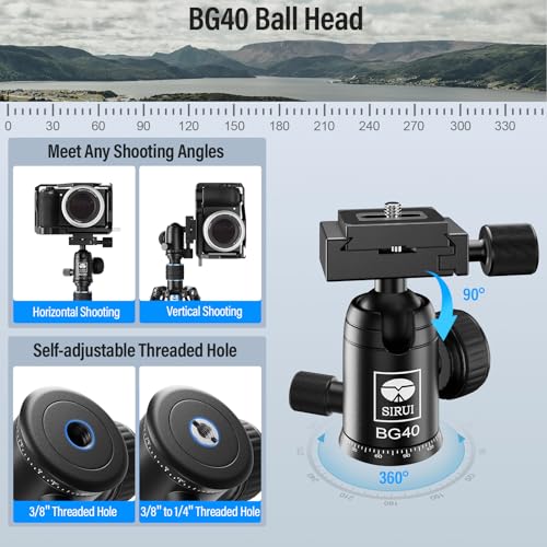 SIRUI 60" Carbon Fiber Tripod for Camera with 360° Panoramic Ball Head, Arca QR Plate, Compact Lightweight 2.1lbs Travel Tripod for DSLR Video Camcorder, Max Load 10kg, Traveler X-III - size: 60" Ball Head Tripod