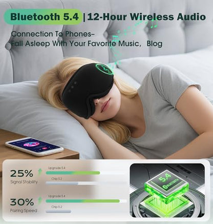 Sleep Mask with Headphones Bluetooth 5.4, LC-dolida Soft Bamboo Cotton Wireless Bluetooth Sleep Mask, Music Sleeping Headphones Cooling & Breathable, Ultra-Thin Stereo Speaker for Side Sleepers - color: Jet