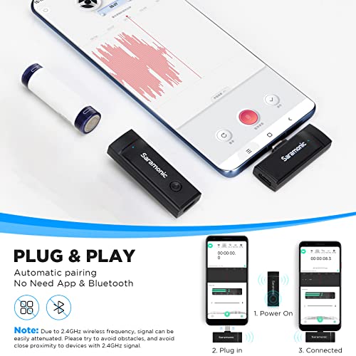 Saramonic Wireless Lavalier Microphone System For iPhone iPad 2.4Ghz Professional Clip On Lapel Condenser Plug-Play Mic For Vlog Interview Live Streaming Recording Video Youtube SR-Blink Go-U1 (TX+RX) - size: SR-Blink Go-U1