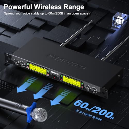 Wireless Microphones System, 4 Channel UHF Wireless Mics,with 4 Handheld Dynamic Microphones,Metal Receiver for Karaoke,Singing,Wedding,Party,Speech,Church - color: Grey