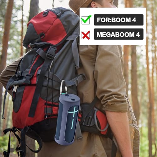 Travel Carrying Protective Silicone Case Compatible with Ultimate Ears Boom 4 Portable Bluetooth Wireless Speaker, Silicone Case Cover with Metal Hook for Ultimate Ears Boom 4 (Blue) - color: Blue