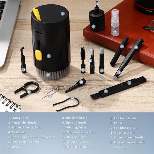 20-in-1 Electronics Cleaning Kit with Camera Lens and Headphone Brush for Laptops, Keyboards, and Electronic Devices – Black Set for Professional Device Maintenance