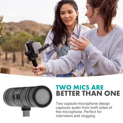 Movo DoubleMic-UC Dual Capsule USB C Microphone for iPhone 15/16/17 - Two-Sided Cardioid Condenser Microphone for Video Recording- Mic for iPhone 15/16/17