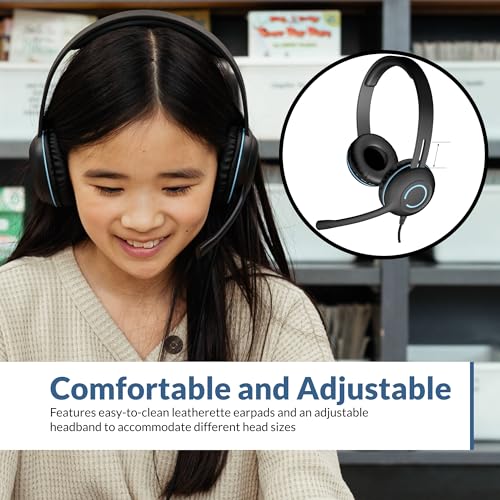 Cyber Acoustics AC-5008A USB-A Headset with in-Line Volume Control | Wired USB Headphones with Mic, In-Line Volume and Mute Controls, Classroom or Home, Made with 60% Recycled Plastic - size: 1 Pack