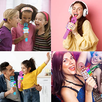 Karaoke Microphone Wireless for Singing: Bluetooth Karaoke Mic for Kids Adults - color: 02-Pink With Light