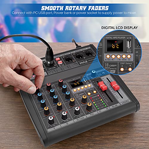 Pyle Professional DJ Audio Mixer - 3-Channel Controller with 16 Preset DSP Effects - USB Interface - 3 Mic/Line Inputs - +48V Phantom Power - Built-in FX Processor - MP3 Player/Headphone Jack - PMX462
