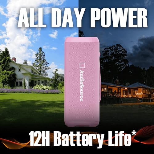 Audiosource Portable Bluetooth Speaker, 30W Loud Sound, Dual Passive Radiators for Deep Bass, Bluetooth 5.4, Auracast Multi-Speaker Pairing, IP67 Waterproof, 200ft Range, 12H Battery (Pink) - color: Pink